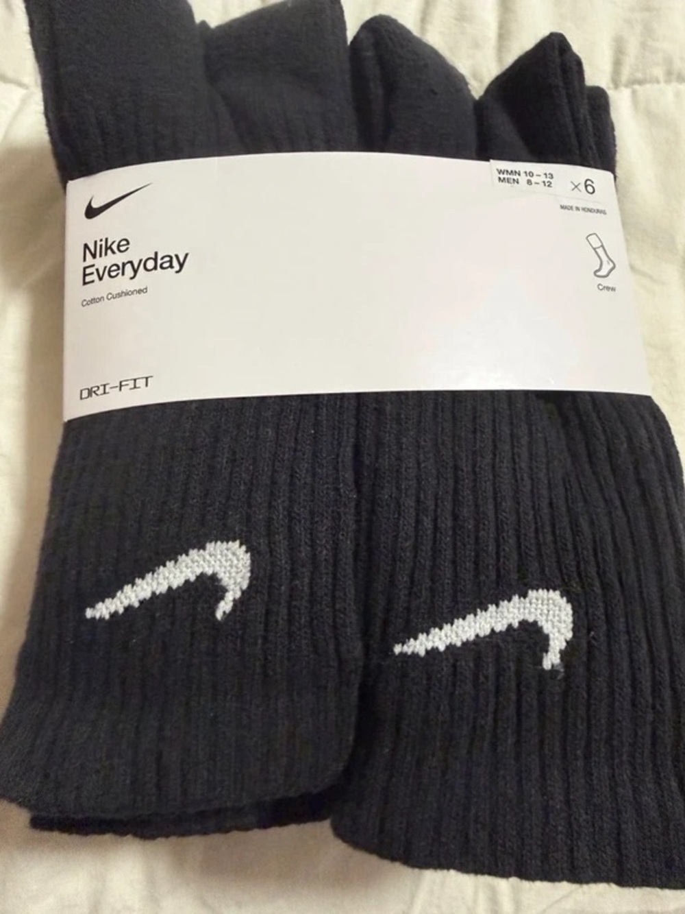 Nike Everyday Dri-FIT Crew Socks - Black with White Swoosh (6 Pack)